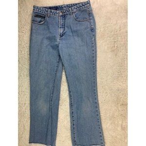 Faconnable Size 10 Womens Jeans straight Leg Raw Hem High Rise Light Wash